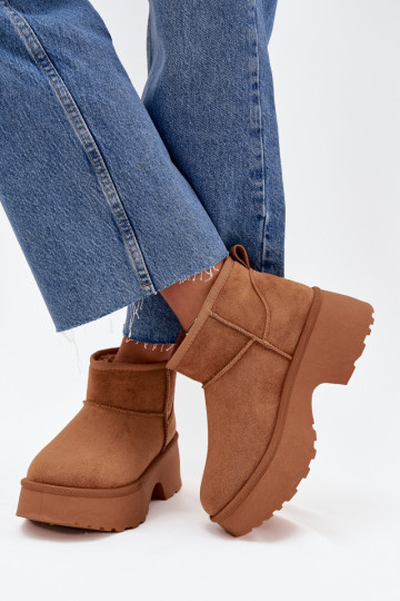 Ladies Low Slip On Insulated Snow Boots With Fur Camel Mavelle 2