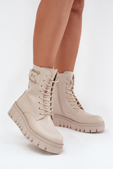 Womens Platform Ankle Boots With Decorative Detail Insulated Light Beige Lyrana