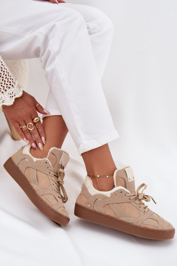Women's Sneakers on Platform with Furry Lining Beige Solvia
