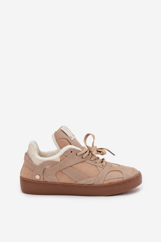 Women's Sneakers on Platform with Furry Lining Beige Solvia