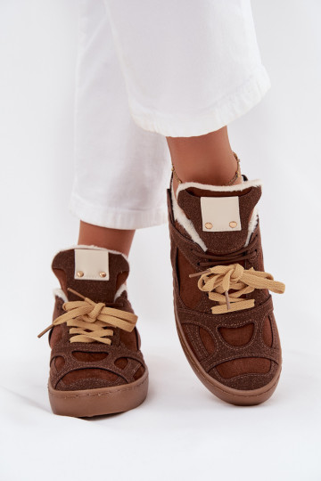 Women's Sneakers on Platform with Warm Fur Brown Solvia 2