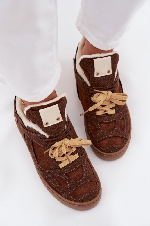 Women's Sneakers on Platform with Warm Fur Brown Solvia