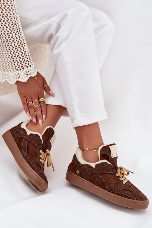 Women's Sneakers on Platform with Warm Fur Brown Solvia