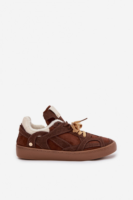 Women's Sneakers on Platform with Warm Fur Brown Solvia