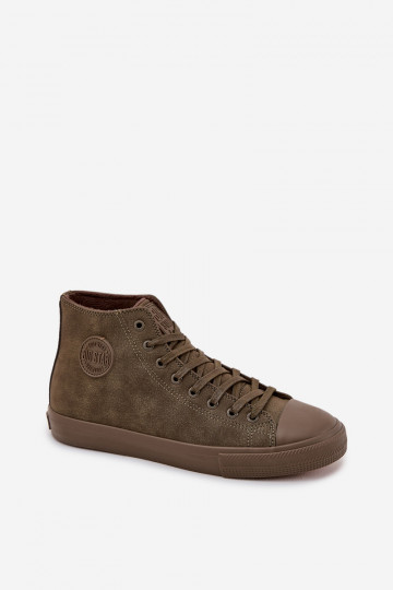Men's Insulated Sneakers Made Of Eco Leather Big Star OO174250 HI-POLY SYSTEM Khaki