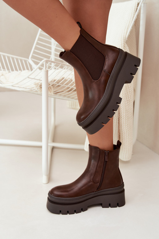 Ocieplane Botki Sztyblety Damskie Na Platformie Czekoladowe Ismira