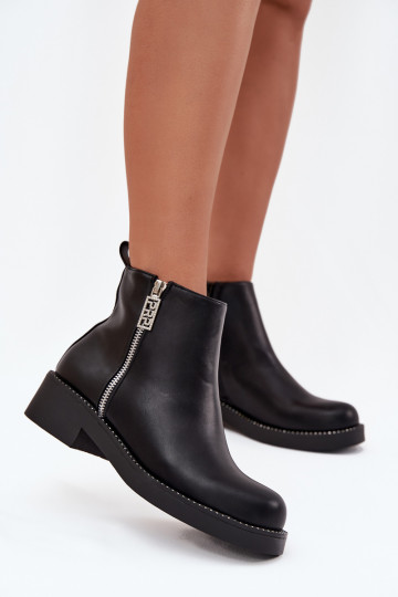 Warm Low Women's Boots With Zircons Black Vionna