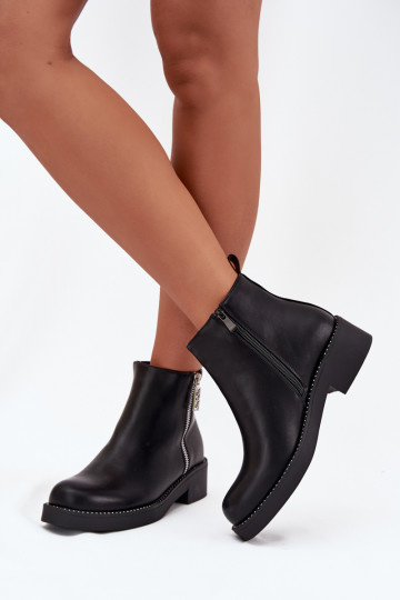 Warm Low Women's Boots With Zircons Black Vionna 2