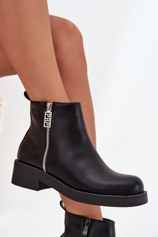 Warm Low Women's Boots With Zircons Black Vionna