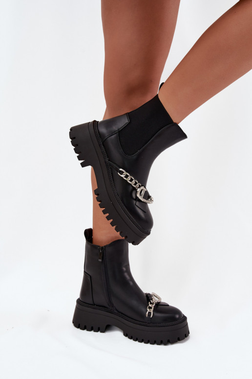 Women's Platform Ankle Boots With Chain Black Marvella