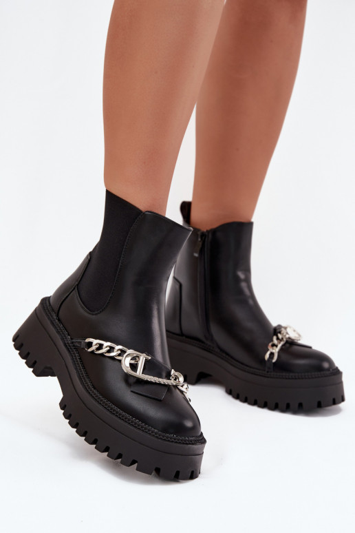 Women's Platform Ankle Boots With Chain Black Marvella