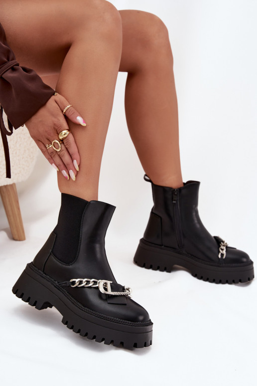Women's Platform Ankle Boots With Chain Black Marvella