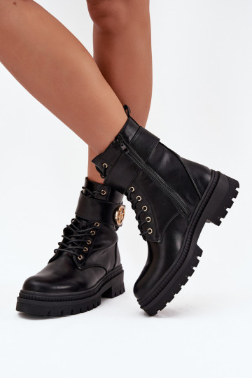 Ladies Work Boots With Gold Detail Insulated Black Fiorena 2