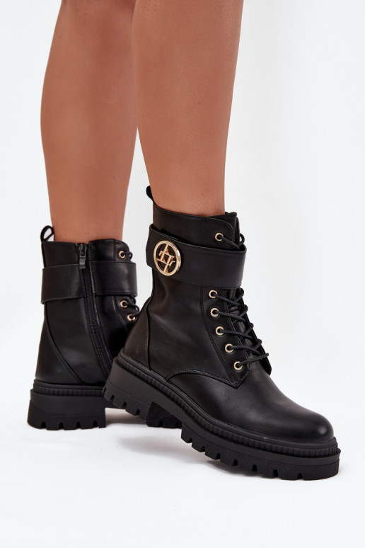 Ladies Work Boots With Gold Detail Insulated Black Fiorena Ladies Work Boots With Gold Detail Insulated Black Fiorena