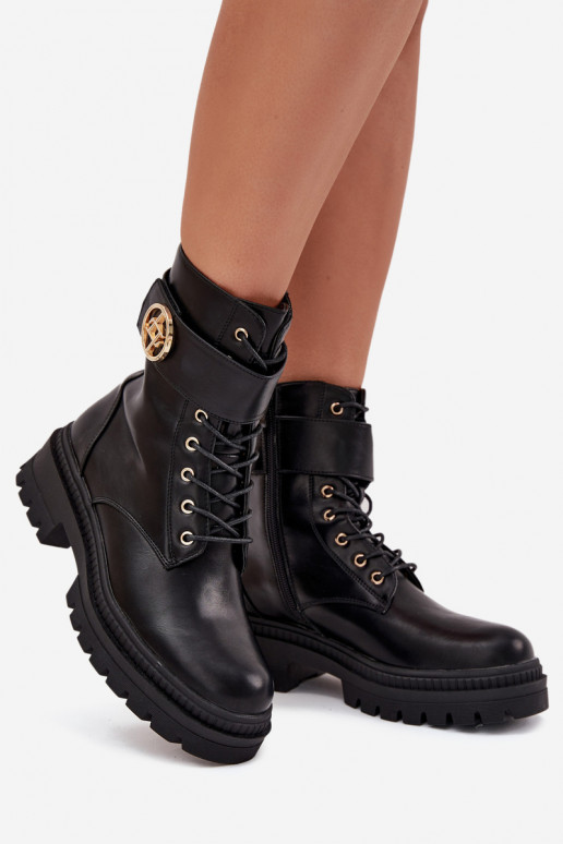 Ladies Work Boots With Gold Detail Insulated Black Fiorena Ladies Work Boots With Gold Detail Insulated Black Fiorena