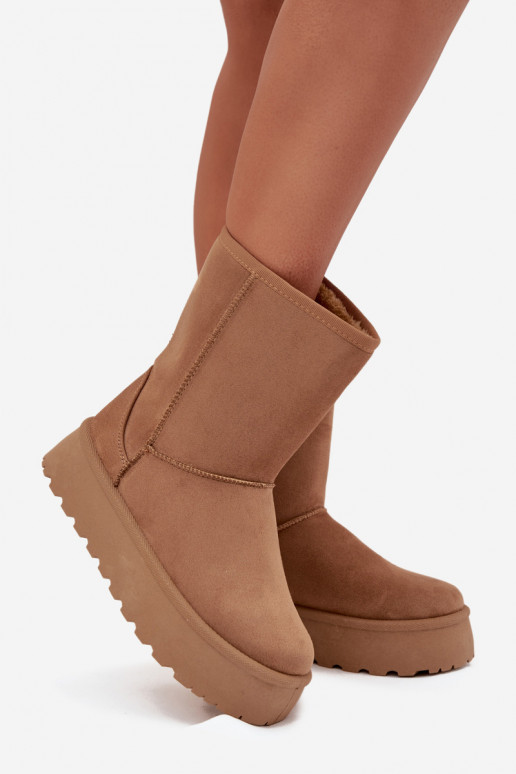 Damskie Śniegowce Ocieplone Futerkiem Camel Abrams