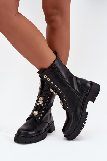 Women's Worker Ankle Boots With Pins Insulated Black Lomina 2