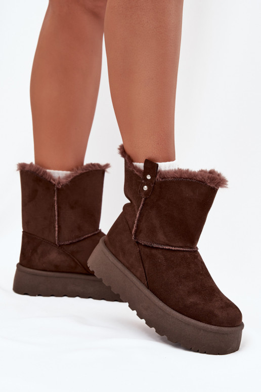 Women's Snow Boots On Platform With Fur Chocolate Evelira