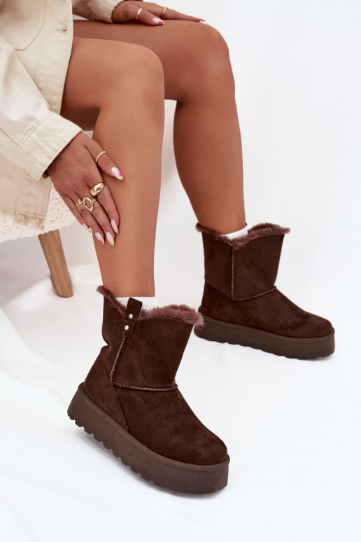 Damskie Śniegowce Na PlatformiewithFuterkiem Czekoladowe Evelira