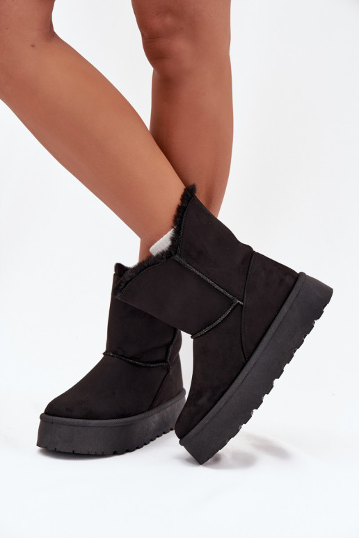 Women's Snow Boots On Platform With Fur Black Evelira