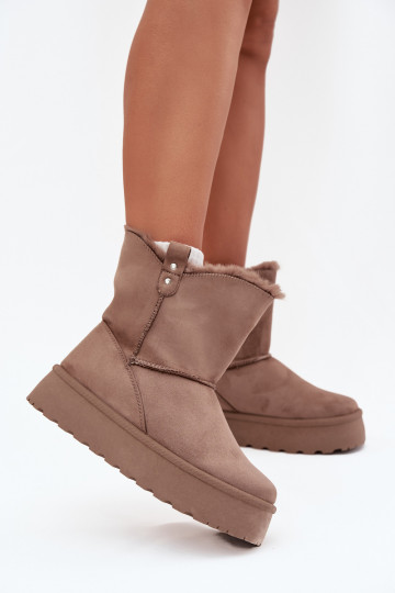 Women's Snow Boots On Platform With Fur Dark Beige Evelira