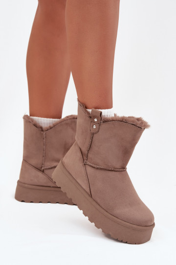 Women's Snow Boots On Platform With Fur Dark Beige Evelira 2