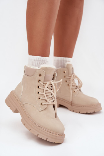 Ladies insulated boots with fur and zipper light beige Tharika 2