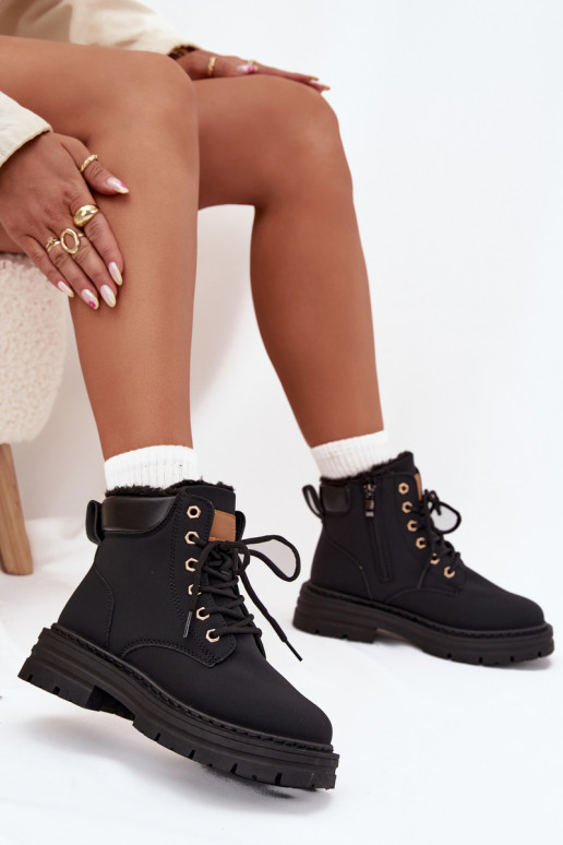 Trapery Damskie Ocieplane Futerkiem Na Zamek Czarne Tharika