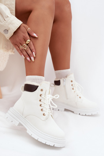 Women's Insulated Ankle Boots With Zip White Tharika