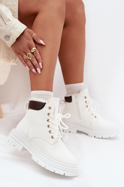 Trapery Damskie Ocieplane Futerkiem Na Zamek Białe Tharika