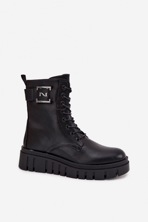 Women's platform ankle boots with decorative detail insulated black Lyrana Women's platform ankle boots with decorative detail insulated black Lyrana