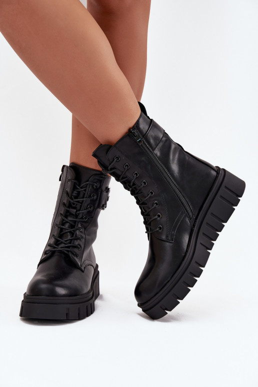 Women's platform ankle boots with decorative detail insulated black Lyrana Women's platform ankle boots with decorative detail insulated black Lyrana