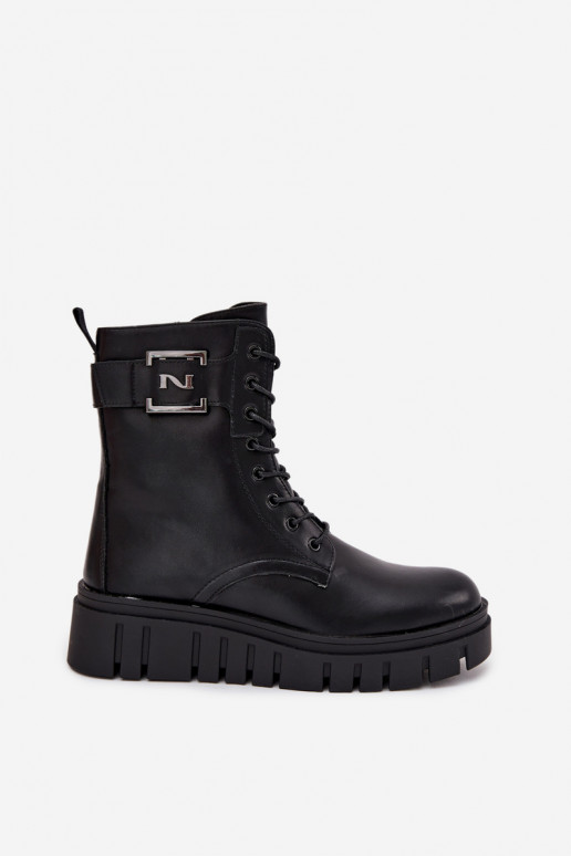 Women's platform ankle boots with decorative detail insulated black Lyrana Women's platform ankle boots with decorative detail insulated black Lyrana