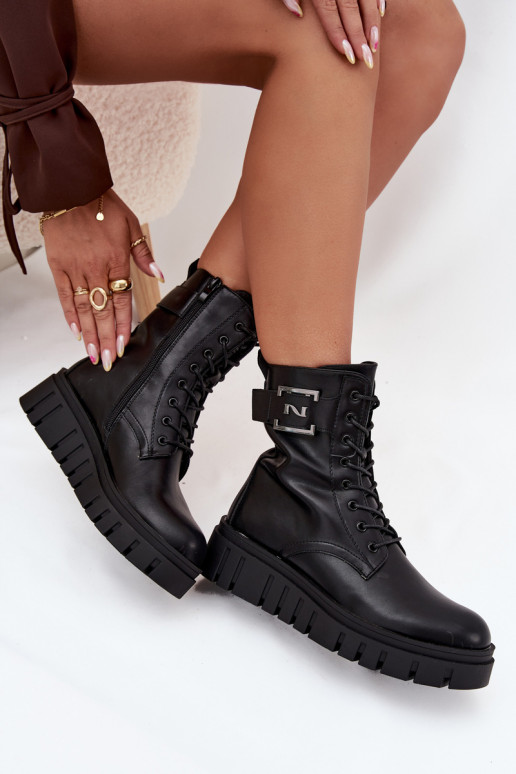 Women's platform ankle boots with decorative detail insulated black Lyrana Women's platform ankle boots with decorative detail insulated black Lyrana
