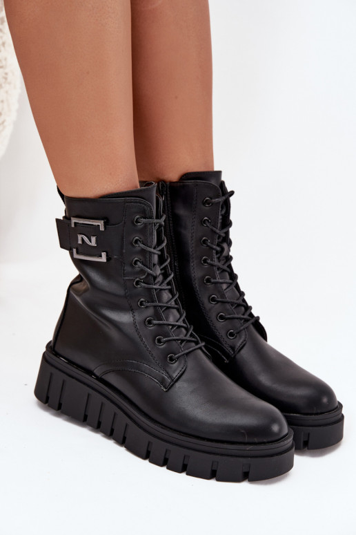 Women's platform ankle boots with decorative detail insulated black Lyrana Women's platform ankle boots with decorative detail insulated black Lyrana