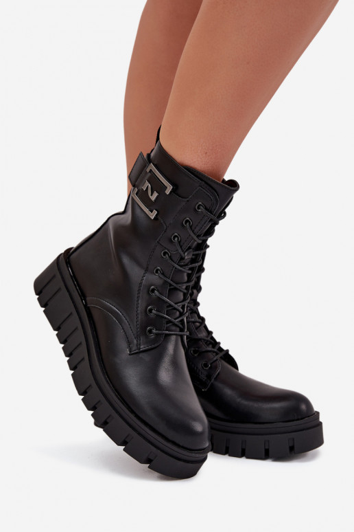 Women's platform ankle boots with decorative detail insulated black Lyrana Women's platform ankle boots with decorative detail insulated black Lyrana