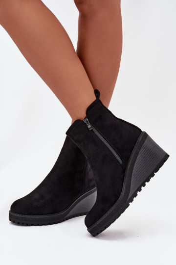 Insulated Ankle Boots On Wedge Made Of Eco Suede Black Mavona 2