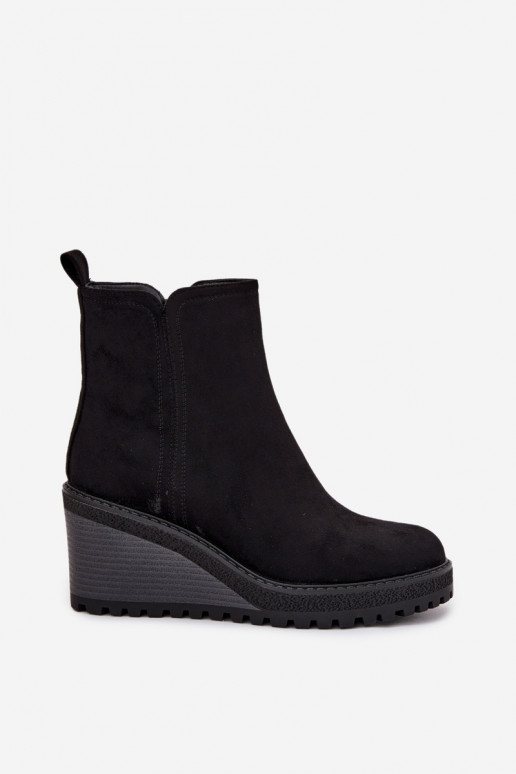 Ocieplane Botki Na KoturniewithEko Zamszu Czarne Mavona
