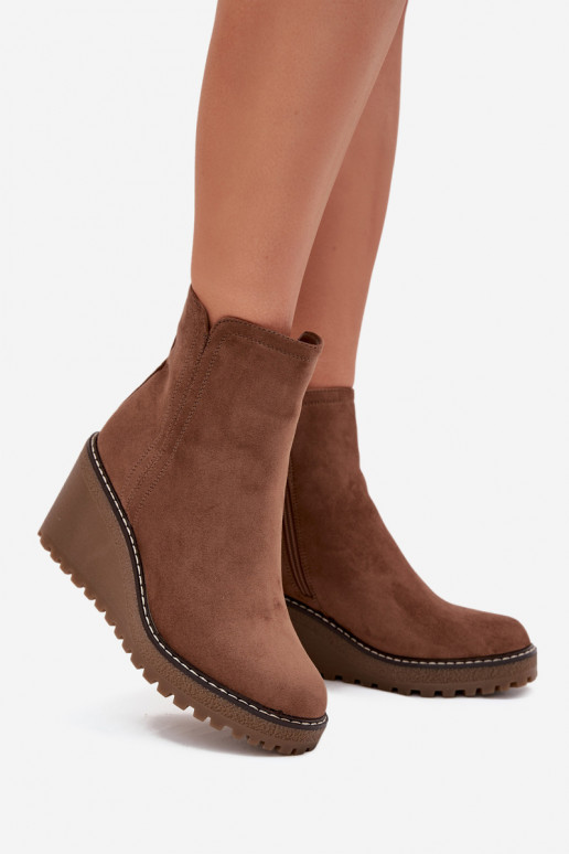 Ocieplane Botki Na KoturniewithEko Zamszu Brązowe Mavona