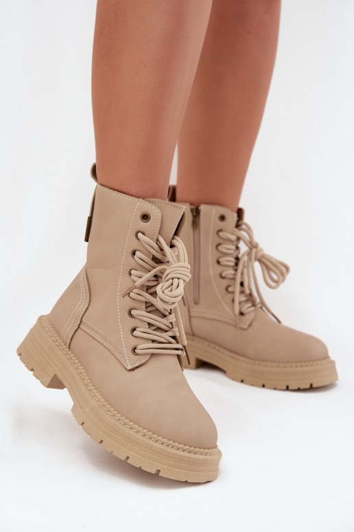 Women's Ankle Boots Workers With Zipper Beige Tirina