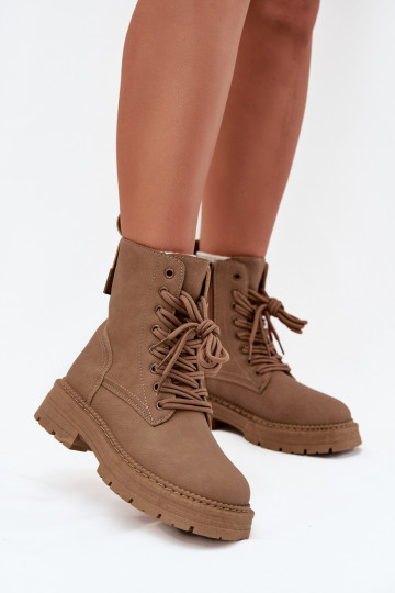 Women's Ankle Boots Workers With Zipper Dark Beige Tirina