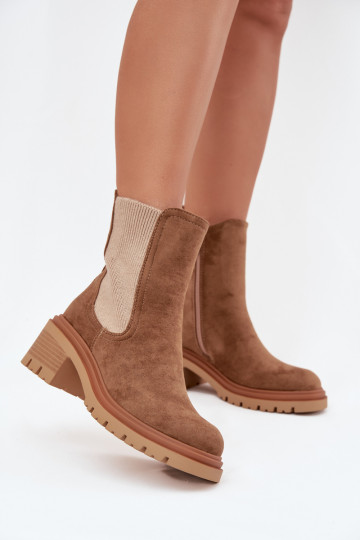 Women's insulated ankle boots on block heels dark beige Zoralia