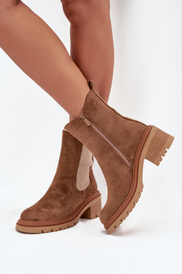 Women's insulated ankle boots on block heels dark beige Zoralia 2
