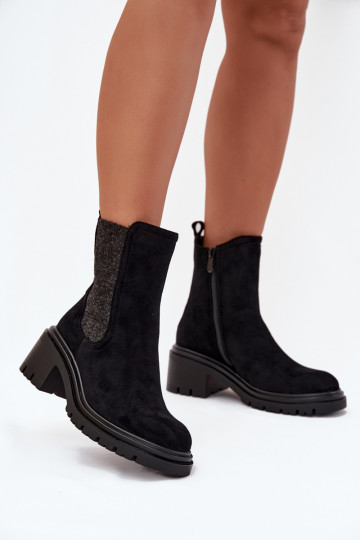 Women's Insulated Ankle Boots On Block Heel Black Zoralia