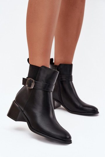 Warm Ladies Ankle Boots With Heel Strap And Buckle Black Sylira 2