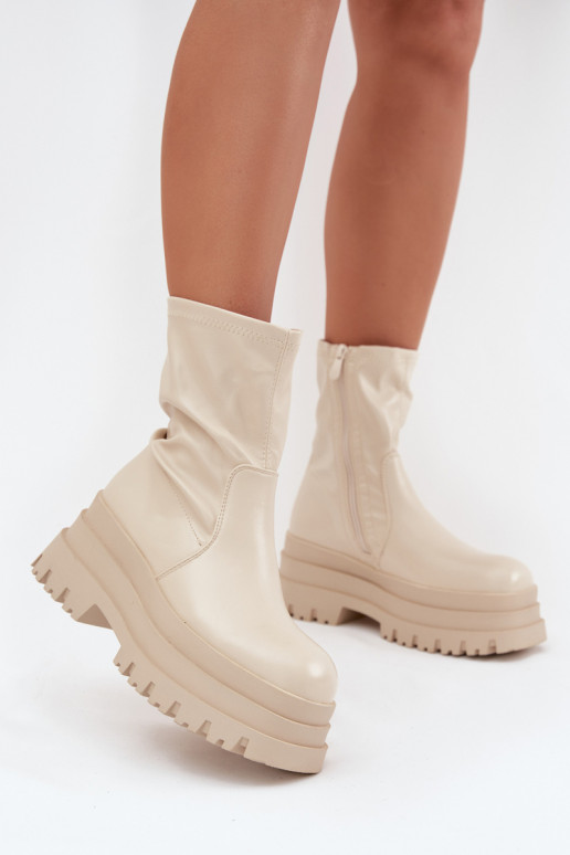Boots On Massive Platform Eco Leather Beige Kylira