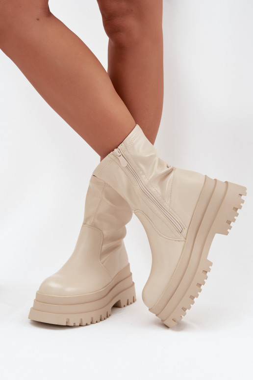 Boots On Massive Platform Eco Leather Beige Kylira