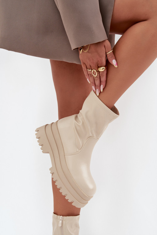 Boots On Massive Platform Eco Leather Beige Kylira