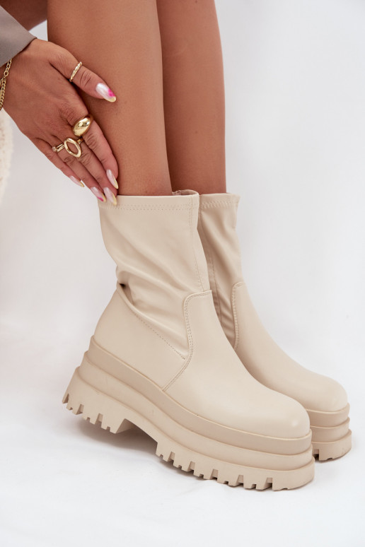 Boots On Massive Platform Eco Leather Beige Kylira