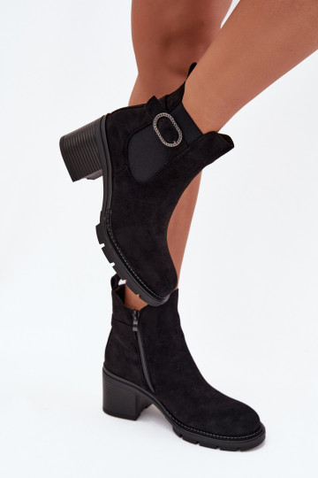 Insulated women's ankle boots with a decorative buckle black Melara
